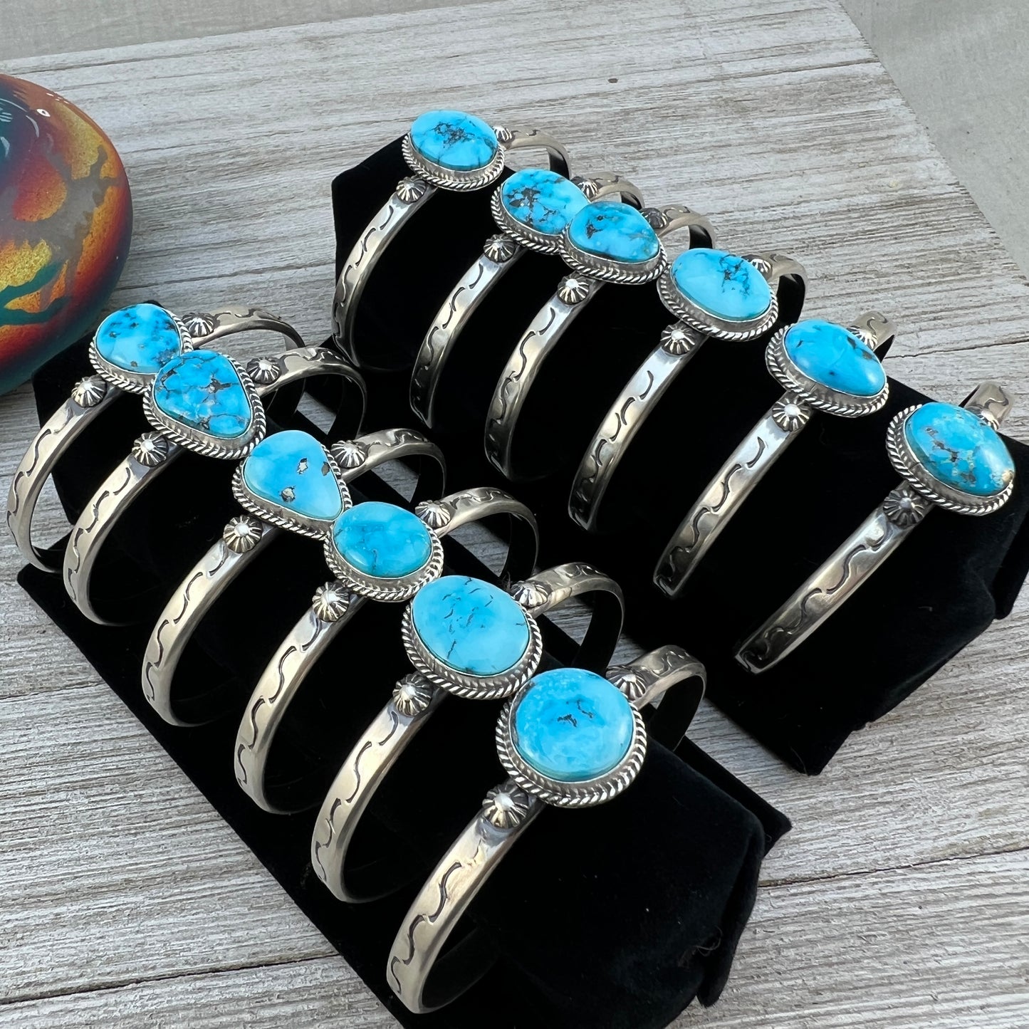 6.25" - 6.75" Blue Kingman Turquoise stacker Cuff bracelet, Sterling Silver Samuel Yellowhair