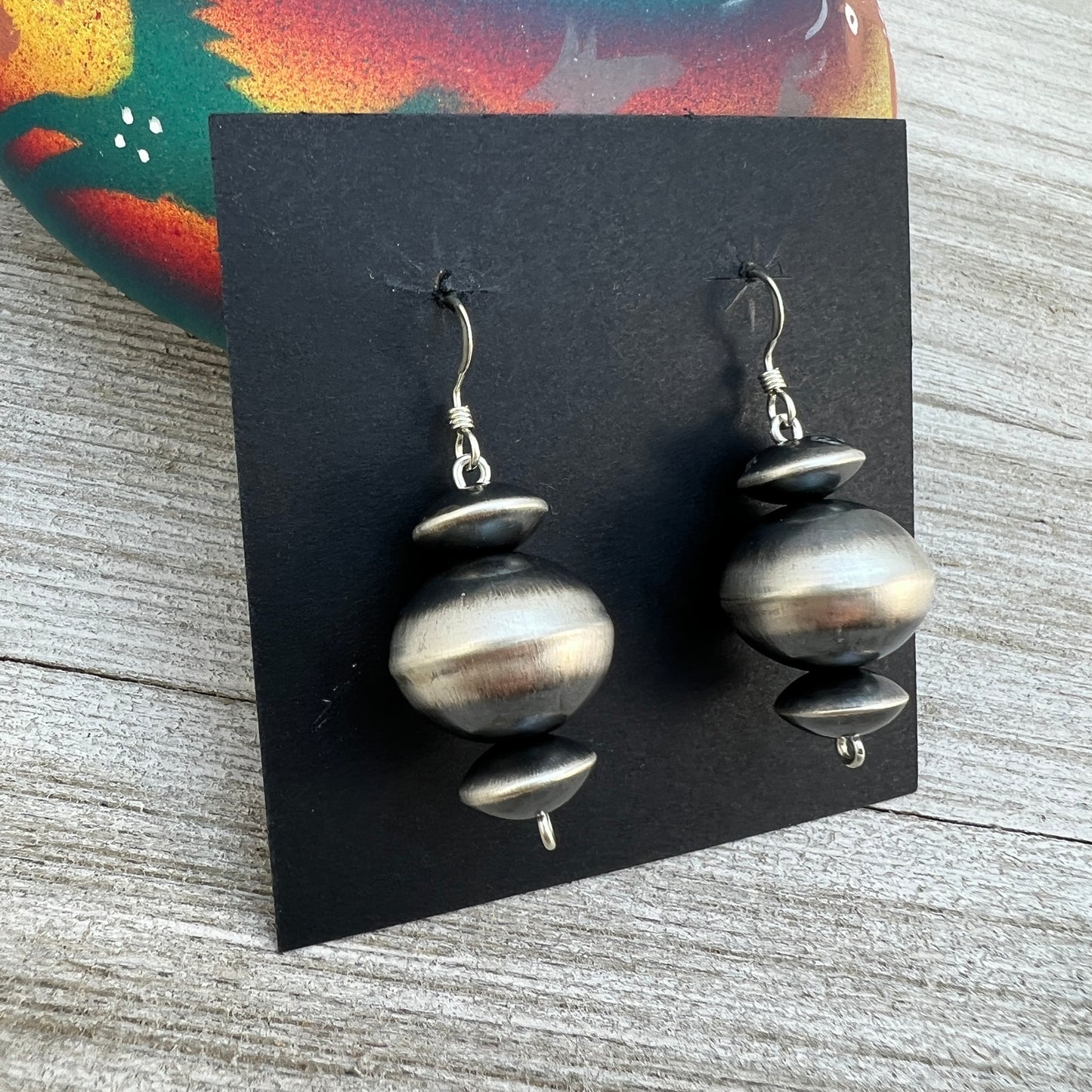 Authentic Sterling silver Navajo pearl Earrings, handmade beads Preston Haley signed