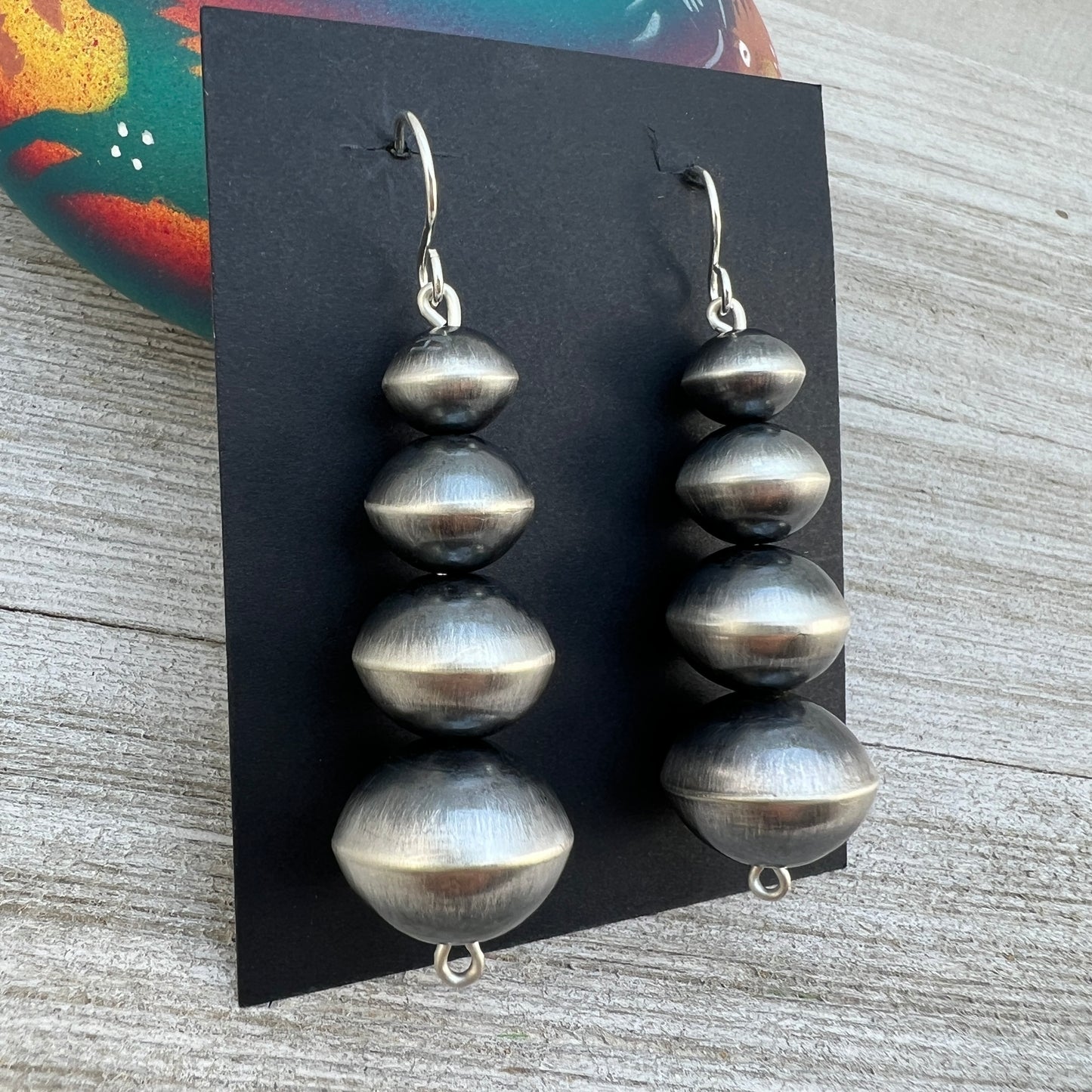 Authentic Sterling silver Navajo pearl Earrings, handmade beadsTonisha Haley signed