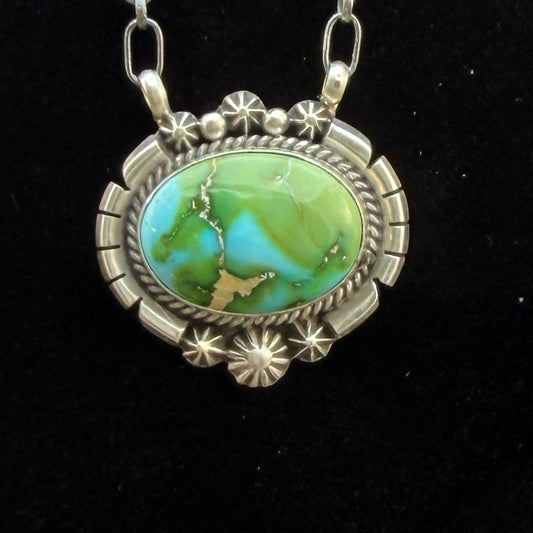 Sonoran turquoise station necklace Sterling Silver Navajo Samuel Yellowhair NK40