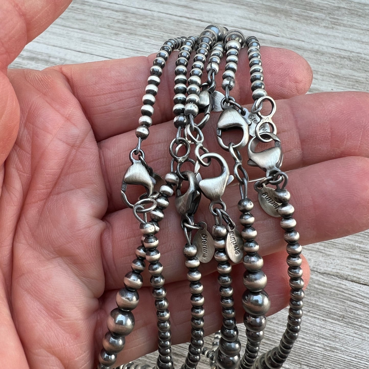 3mm - 6mm graduated Sterling Silver Bead Necklace, Oxidized Silver, Classic Western Jewelry, small beads, Southwest Pearls