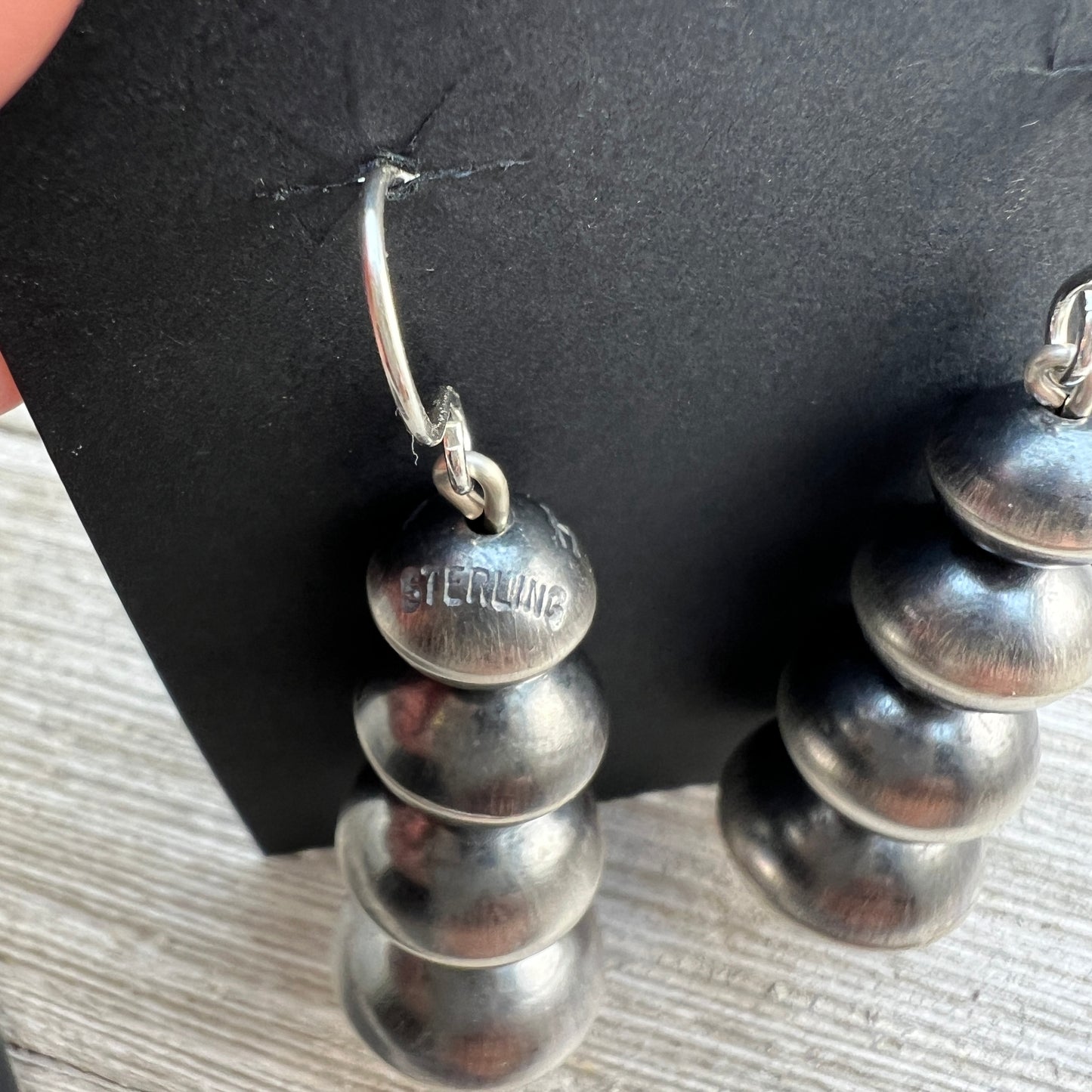 Authentic Sterling silver Navajo pearl Earrings, handmade beadsTonisha Haley signed