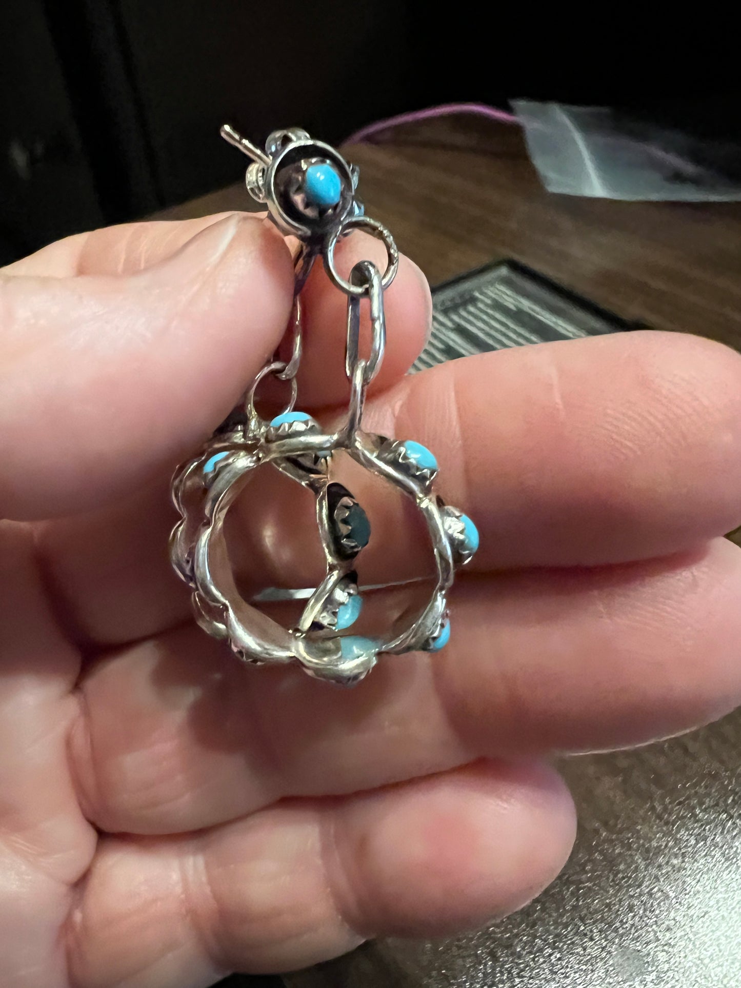 Zuni Turquoise dot snake eye small hoop earrings, FLORENDA LONASEE, sterling silver