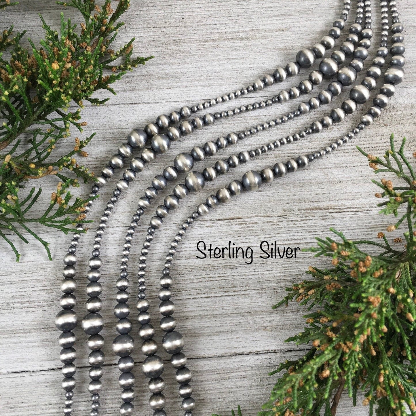 Sterling Silver Southwest Pearls, Graduated BOHO Bead Necklace, Western Oxidized beads