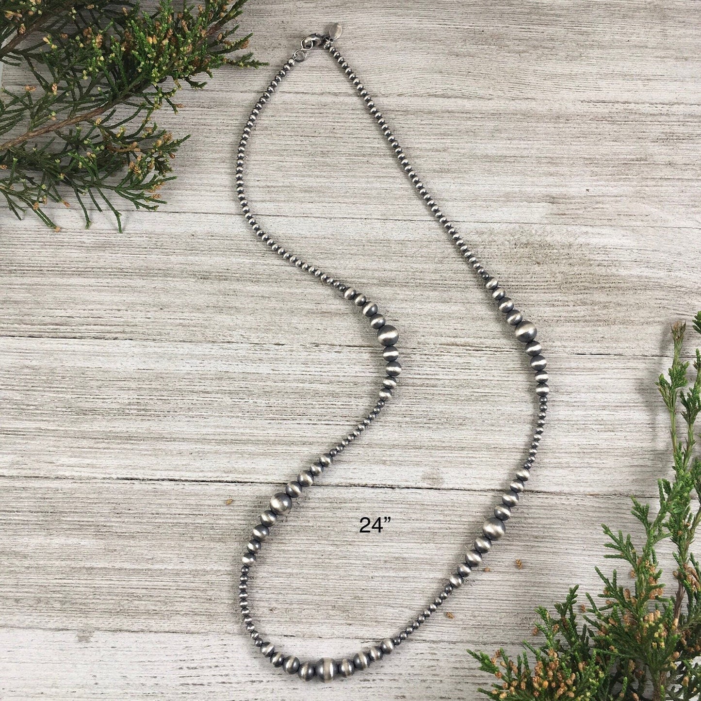 Sterling Silver Southwest Pearls, Graduated BOHO Bead Necklace, Western Oxidized beads