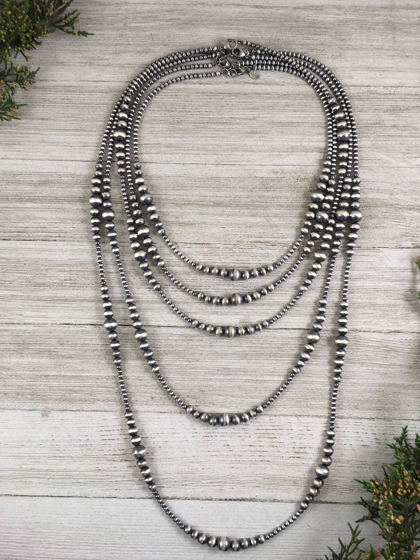 Sterling Silver Southwest Pearls, Graduated BOHO Bead Necklace, Western Oxidized beads