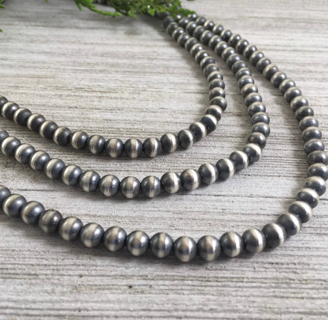 6mm Sterling Silver Bead, Necklace, Oxidized Sterling Silver, Classic Western Jewelry, small beads, Southwest Pearls