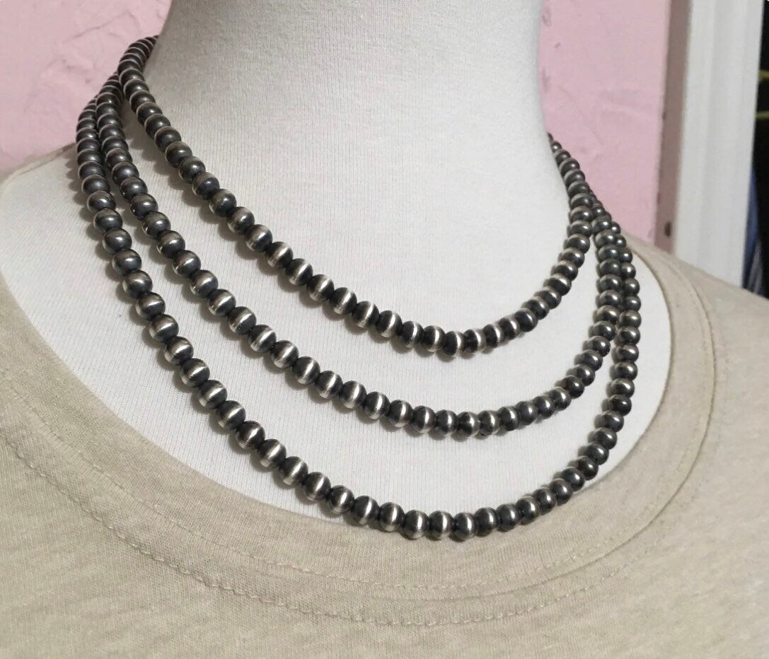 6mm Sterling Silver Bead, Necklace, Oxidized Sterling Silver, Classic Western Jewelry, small beads, Southwest Pearls