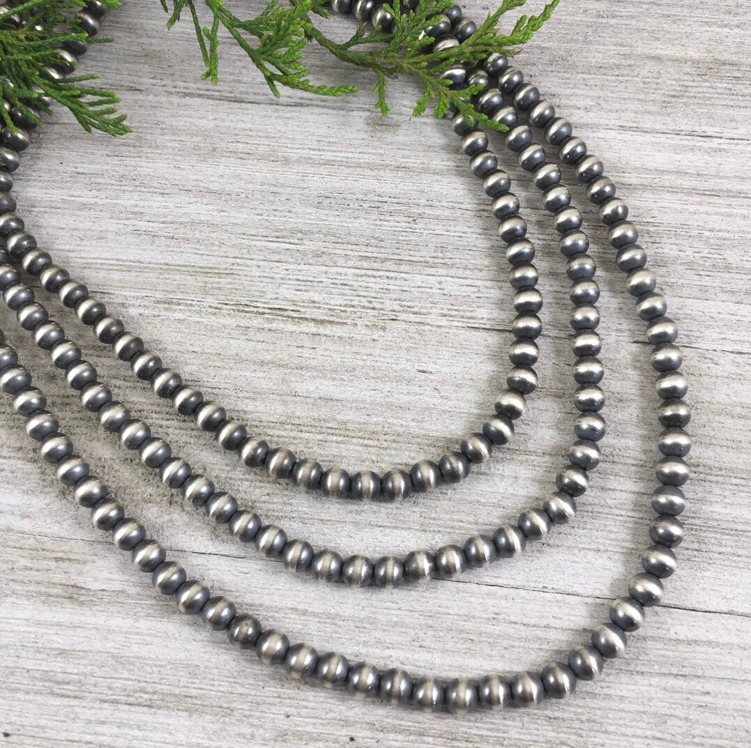 6mm Sterling Silver Bead, Necklace, Oxidized Sterling Silver, Classic Western Jewelry, small beads, Southwest Pearls