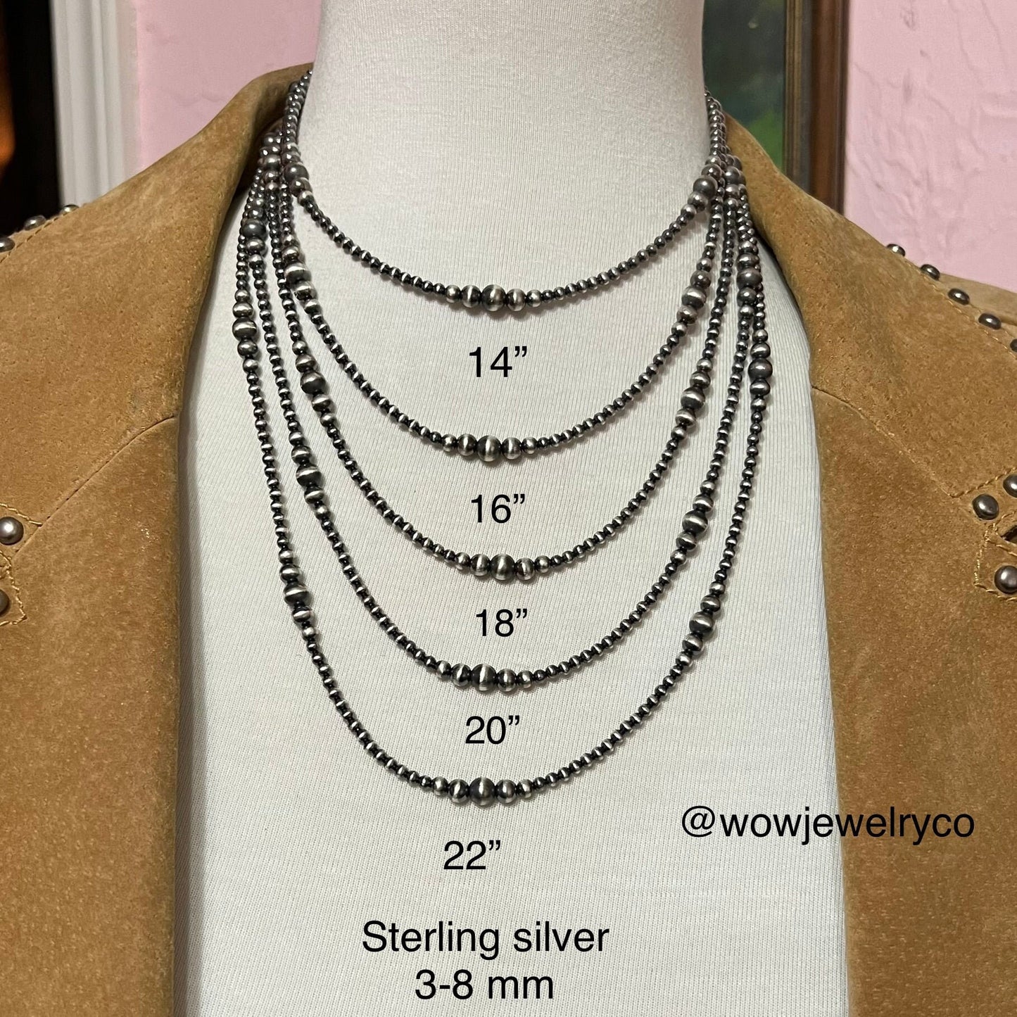 3mm - 6mm graduated Sterling Silver Bead Necklace, Oxidized Silver, Classic Western Jewelry, small beads, Southwest Pearls