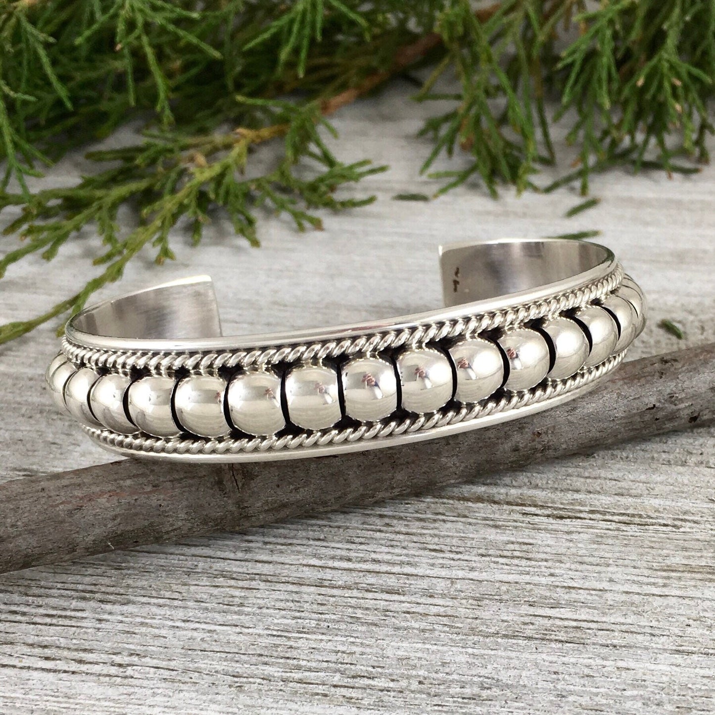 6 1/2" Modern sterling silver cuff bracelet, 1/2" wide, Navajo handmade TOM THOMAS CHARLEY, signed, all silver, narrow stacking