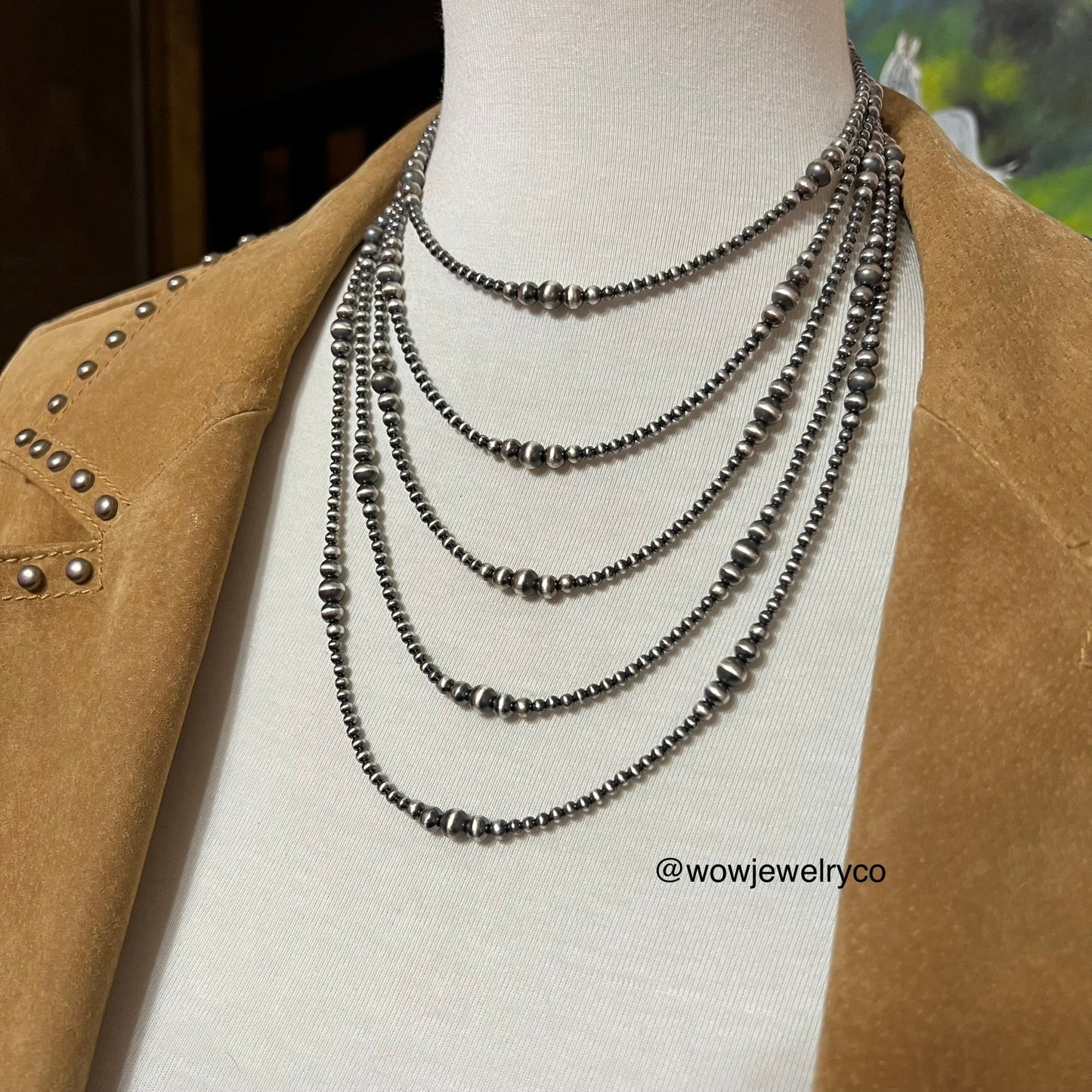 3mm - 6mm graduated Sterling Silver Bead Necklace, Oxidized Silver, Classic Western Jewelry, small beads, Southwest Pearls