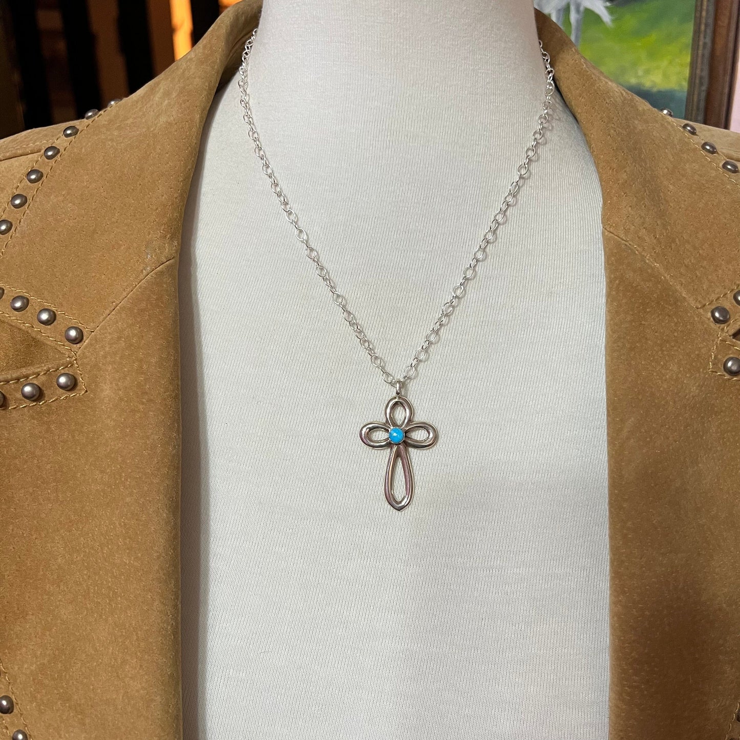 18" Cross Necklace, Sterling silver, Navajo handmade by Vanessa Kee, Signed, Pendant