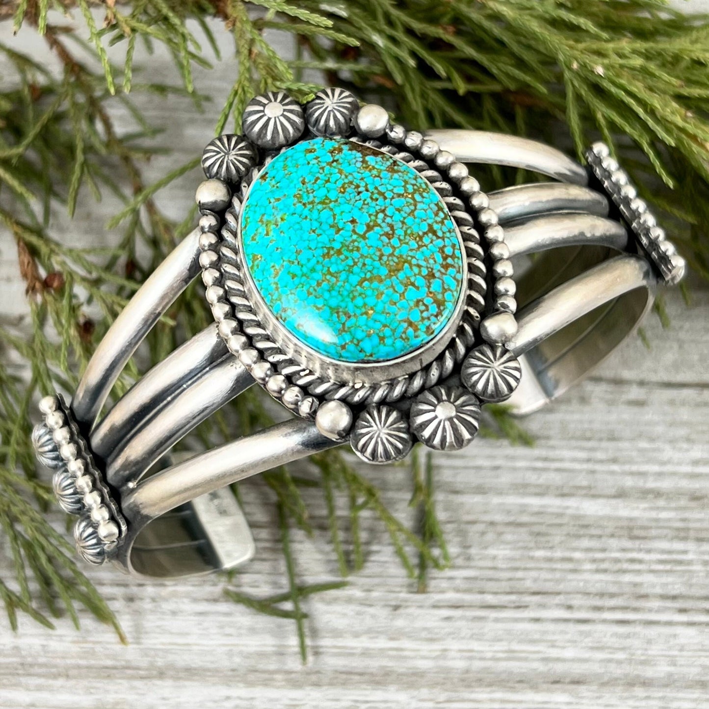 7" Kingman Spiderweb Turquoise Sterling Silver Cuff Bracelet, Michael Calladitto, Navajo Artist Handmade signed