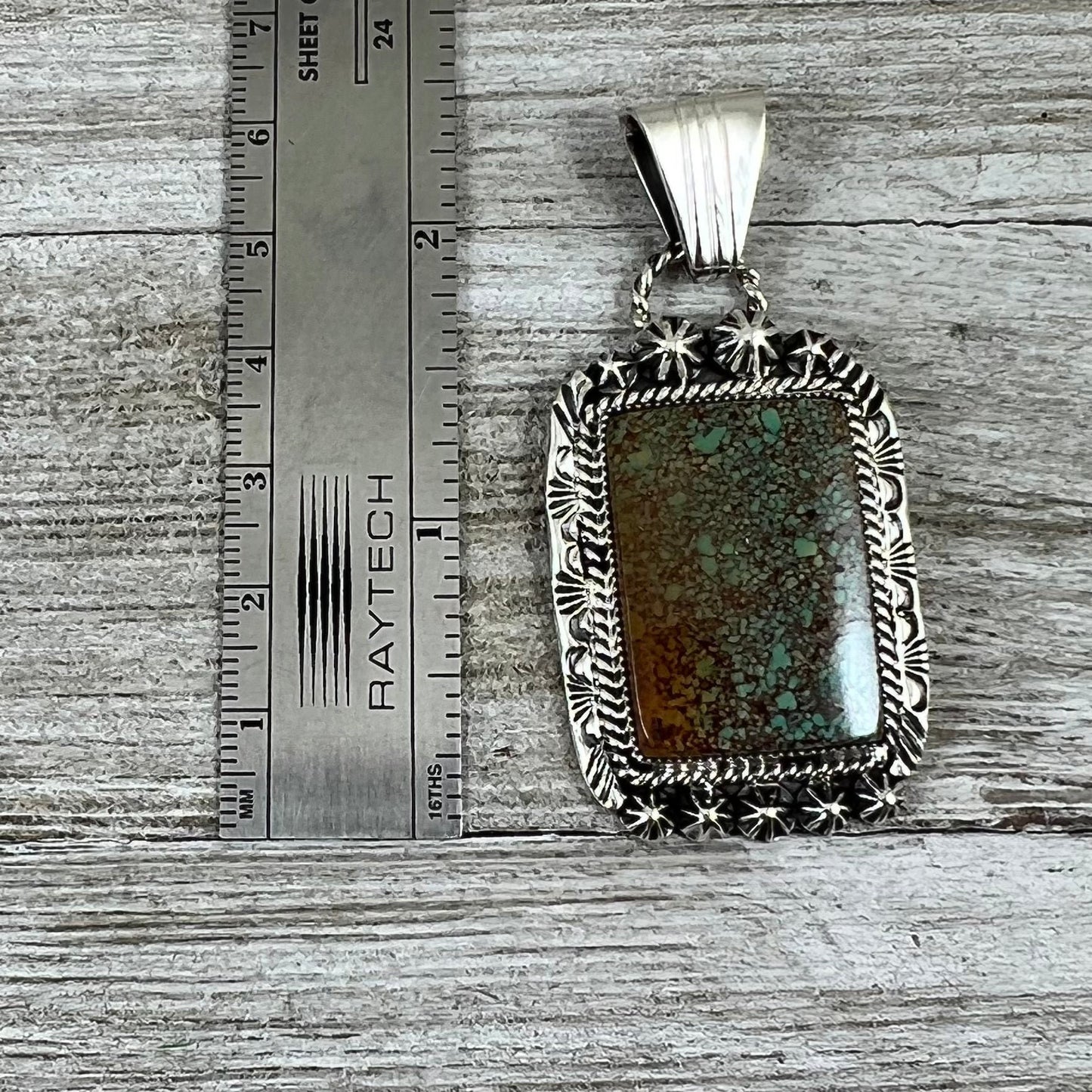 Unique Nevada Spiderweb Turquoise Pendant by Navajo artist, Clarence Long, signed, sterling silver