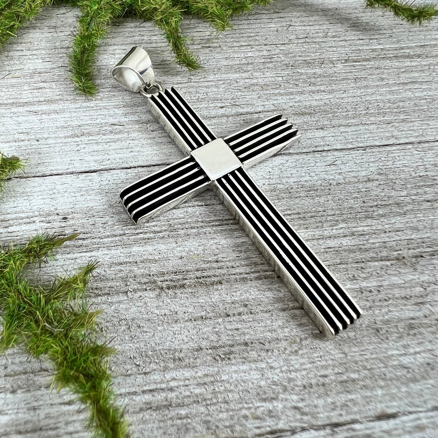 Modern sterling silver Rail, Channel Cross Pendant, Navajo artist Francis Jones