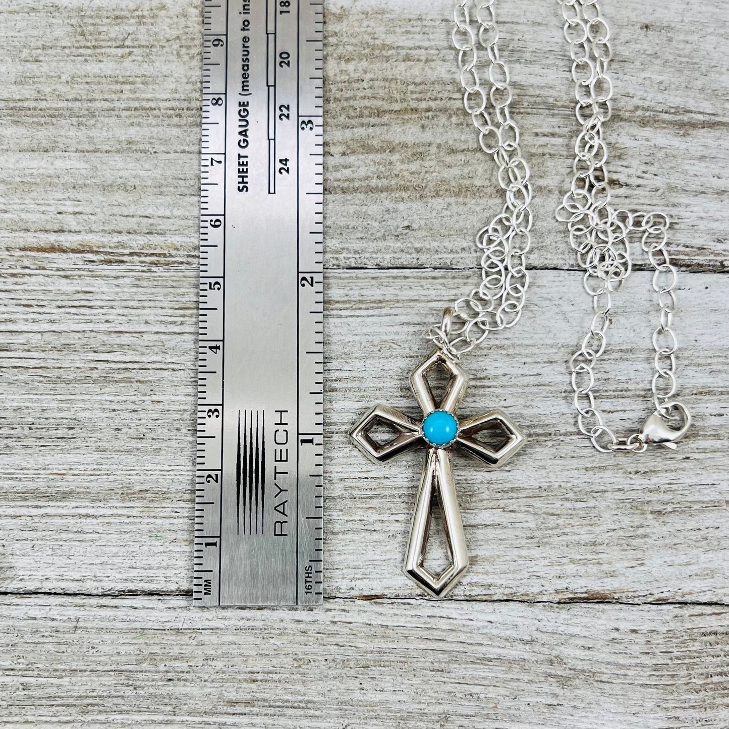 Turquoise 18" Cross Necklace, Sterling silver, Navajo handmade by Vanessa Kee, Signed, Pendant