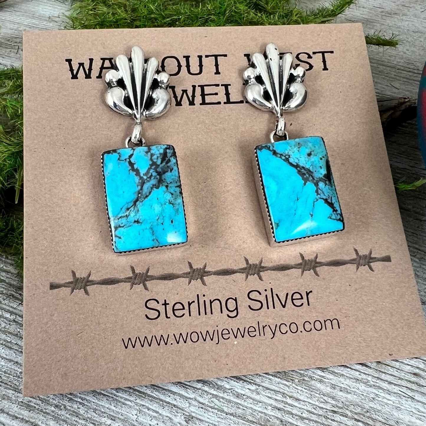 Blue Kingman Turquoise Modern Square Earrings, Navajo Handmade, Sadie Jim sterling silver