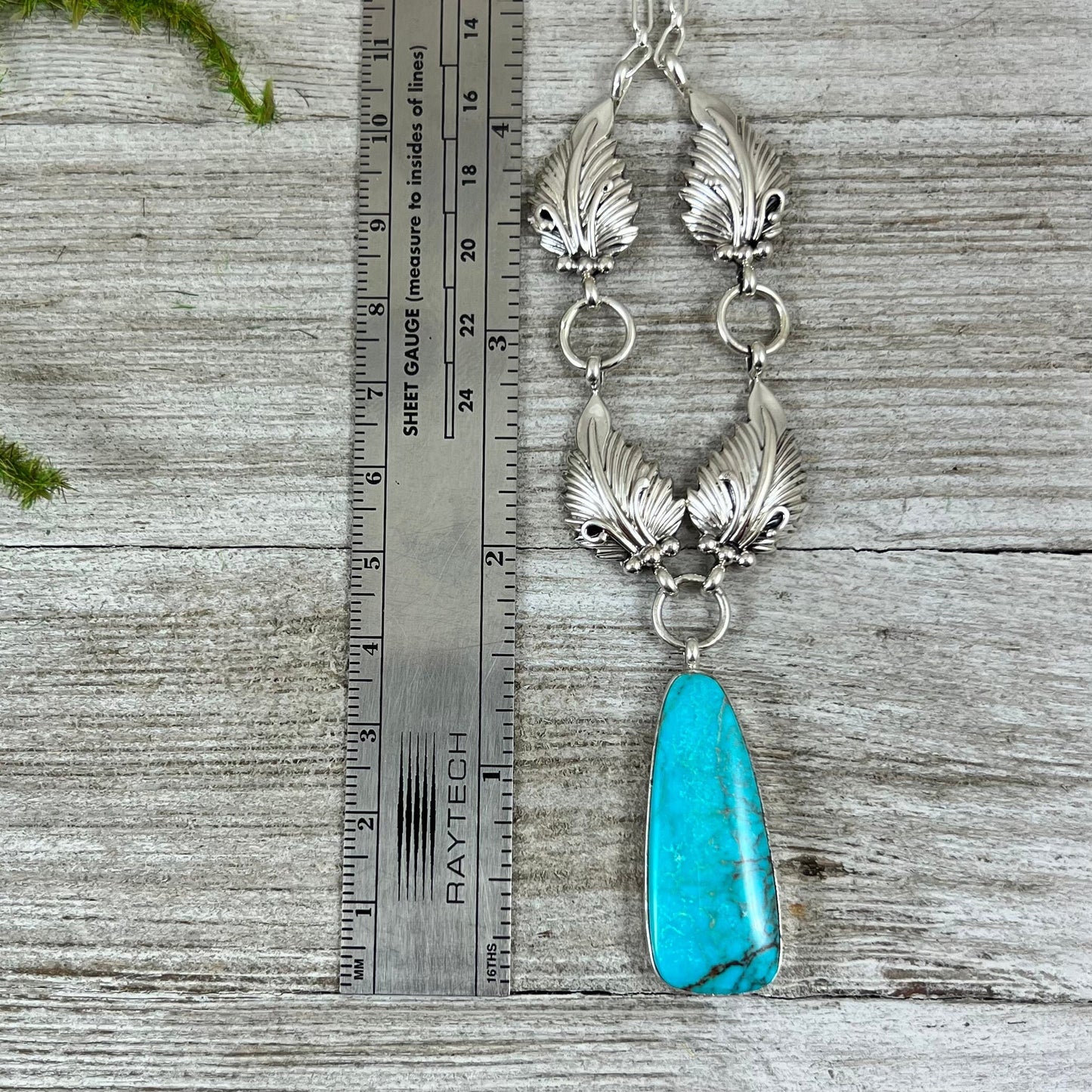 Kingman Turquoise 18" Necklace #1 with Drop Pendant, Real Turquoise, Boho Choker, sterling silver