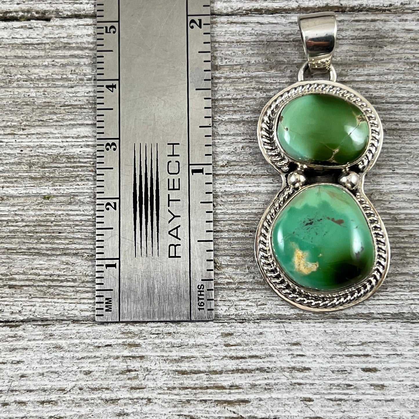 Green Royston Turquoise Pendant #1, Sterling Silver, 18” necklace, Navajo handmade by Lyle Piaso, signed