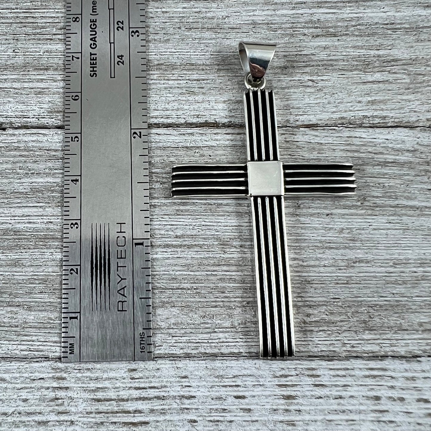 Modern sterling silver Rail, Channel Cross Pendant, Navajo artist Francis Jones