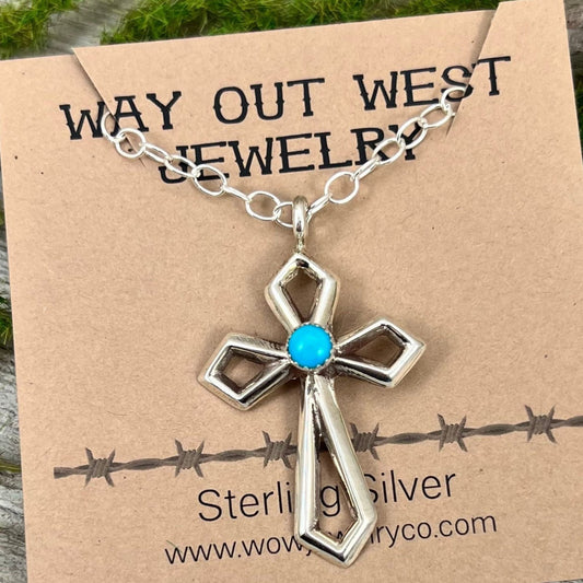 Turquoise 18" Cross Necklace, Sterling silver, Navajo handmade by Vanessa Kee, Signed, Pendant