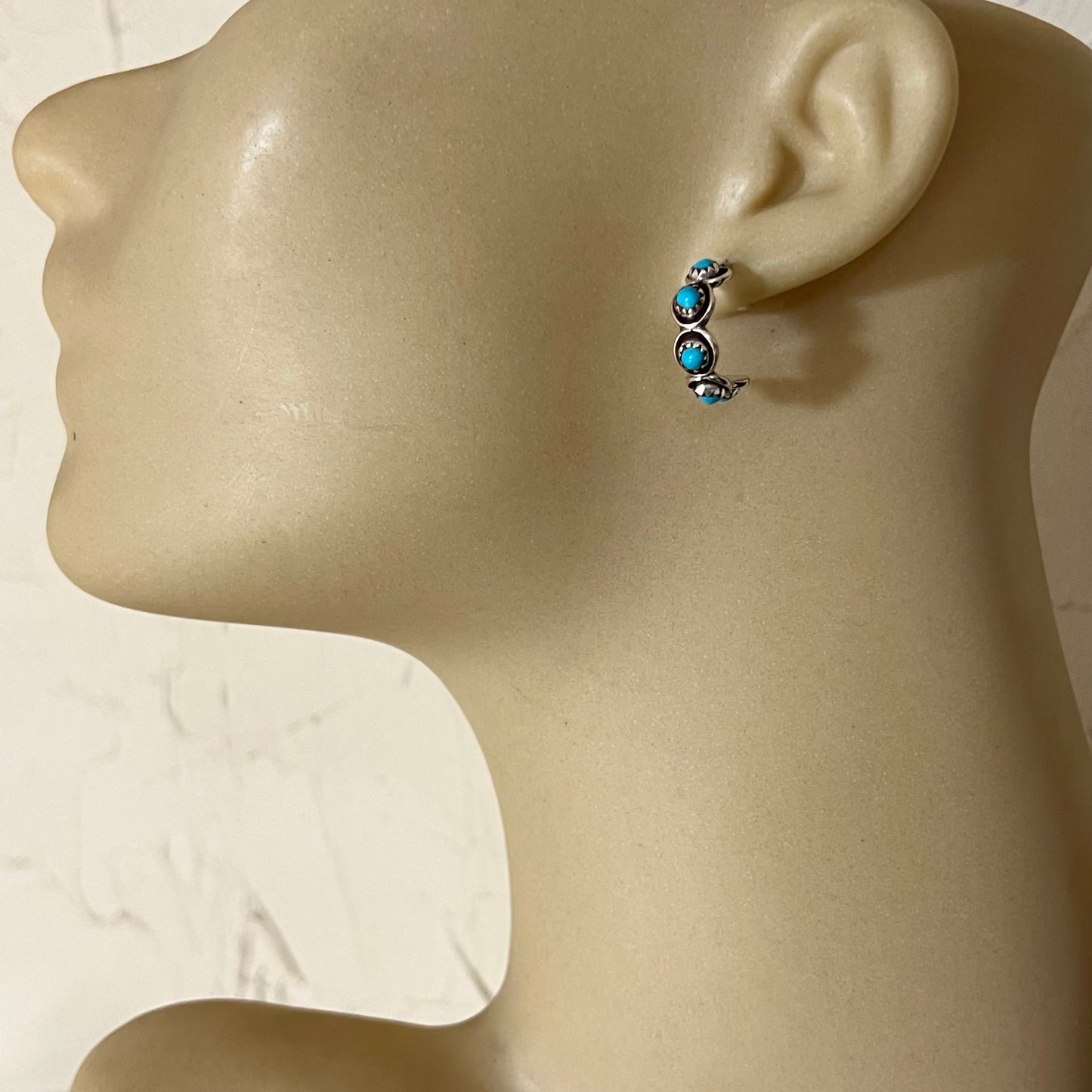 Zuni Snake Eye, Turquoise Dot 3/4" Hoop Earrings, Florenda Lonasse