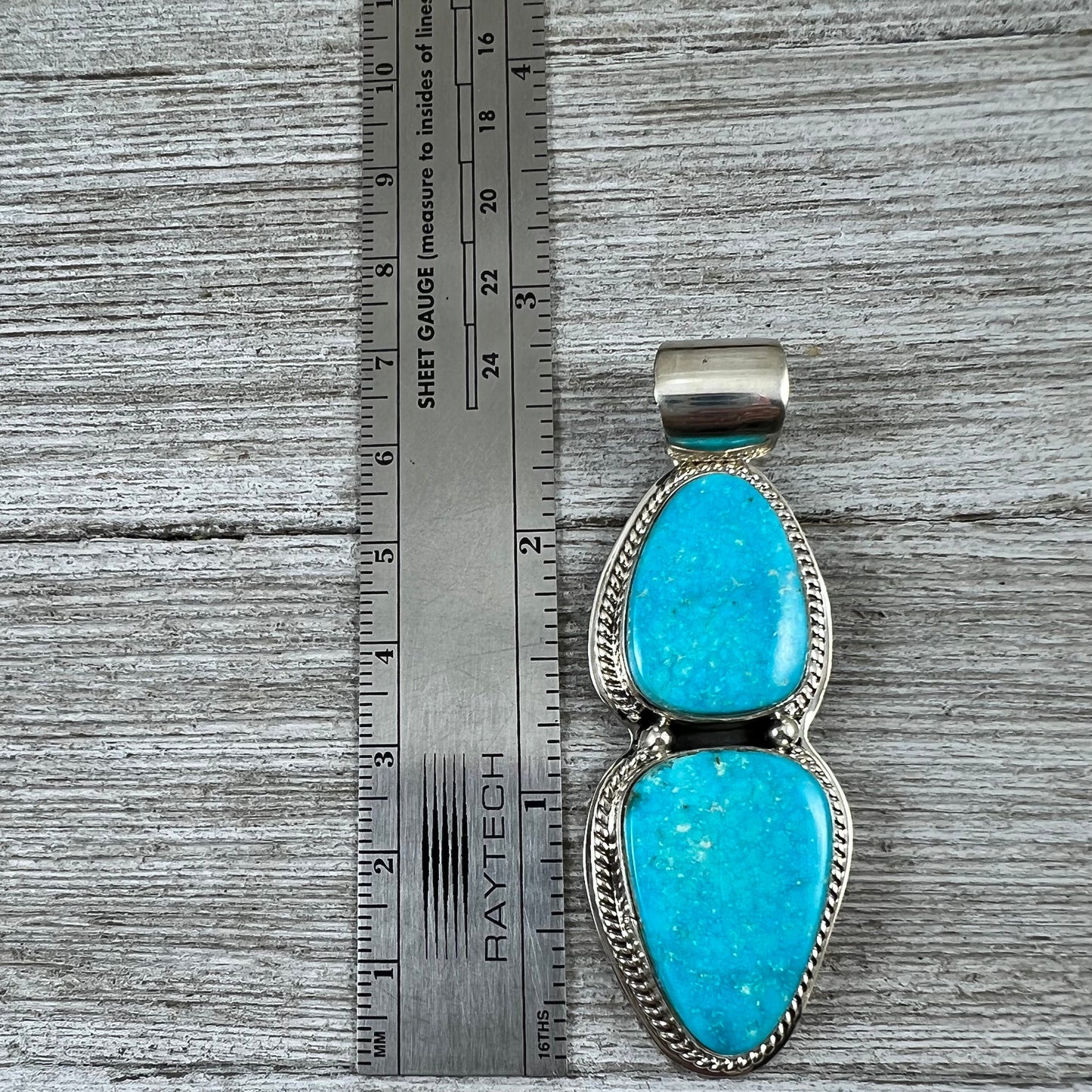 Blue Kingman Turquoise Pendant, Sterling silver, 18” chain necklace, Native American handmade Lyle Piaso,