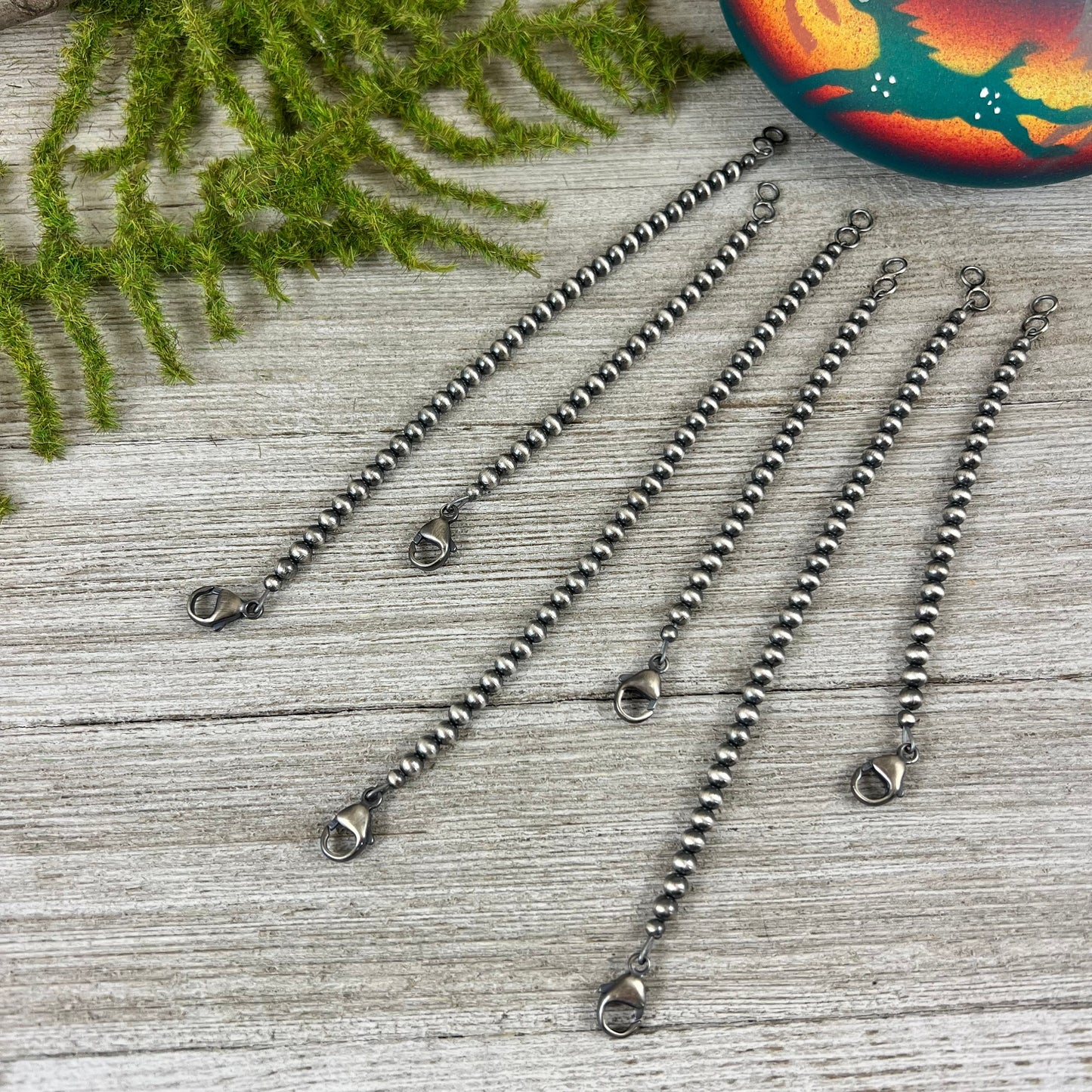 Sterling silver oxidized 4mm Bead extension Chain, Extender, Southwest Pearls